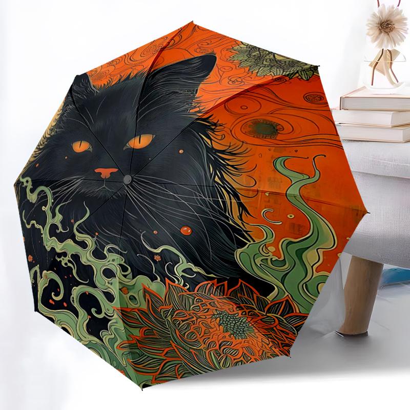 1pc Black Cat's Journey Fashion Automatic Opening and Closing Cartoon Umbrella - Suitable for Various Occasions, Outdoor Activities, Lightweight