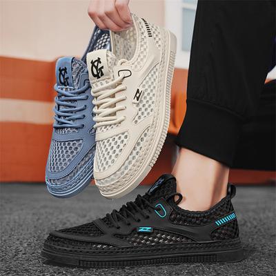 2024 Summer New Mesh Large Mesh Transparent Breathable Board Shoes Men's Solid Color Versatile Low-top Sports Men's Shoes