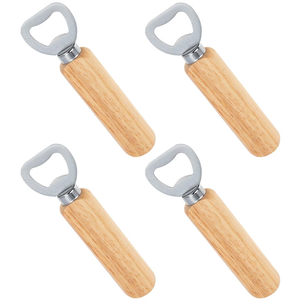 4 Pcs Wooden Corkscrew Bar Bottle Opener Metal Home Decorative Handheld Can Lid Remover Picnic