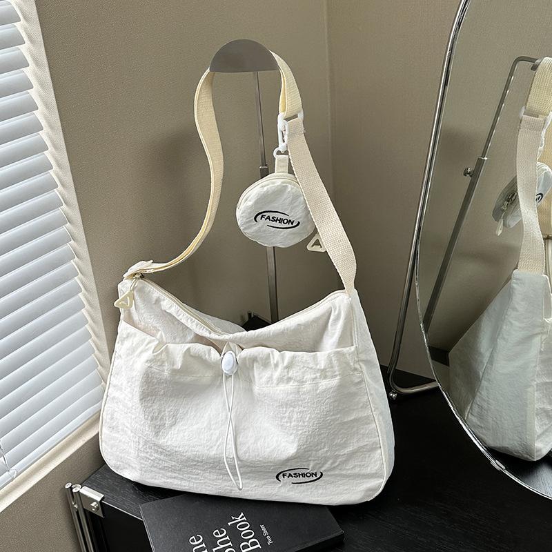 

Casual Nyl Shoulder Bags for Women Pleated Design Ladies Drawstring Crossbody Bag Solid Color Girl Handbags Coin Purse Pendant бежевый