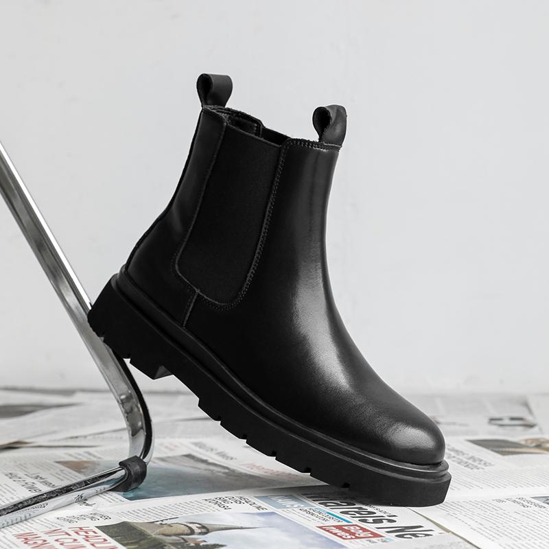 Fashion Men's Leather High-top Chelsea Boots 2025 Black Leather Shoes Retro Chimney Boots for Men Formal Wear Fashion Trend Casual Boots