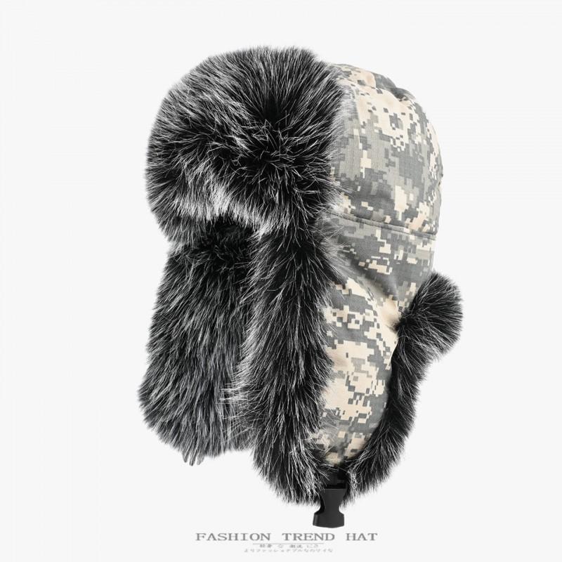 Warm Faux Mink Camouflage Fleece Beanie Hat Men Women Winter Thick Lined Ear Protection Cap Riding Outdoor