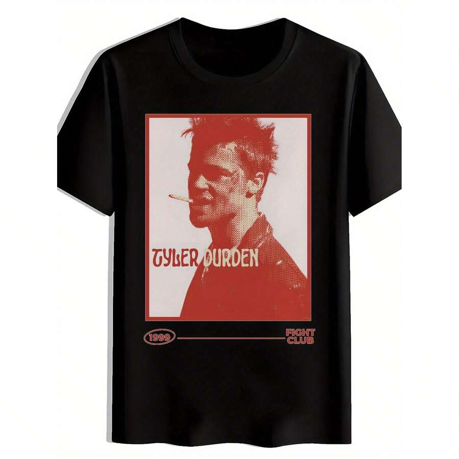 

Men S Red Graphic T-Shirt With Tyler Durden Silhouette & Cigarette Print - Casual Summer Short Sleeve S разноцветный