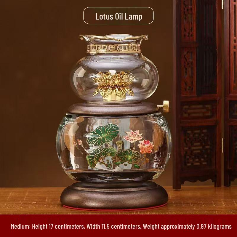 Large Windproof Crystal Oil Lamp Holder for Buddha Offering - Heat-Resistant for Long-Burning Liquid Ghee in Household or Temple.