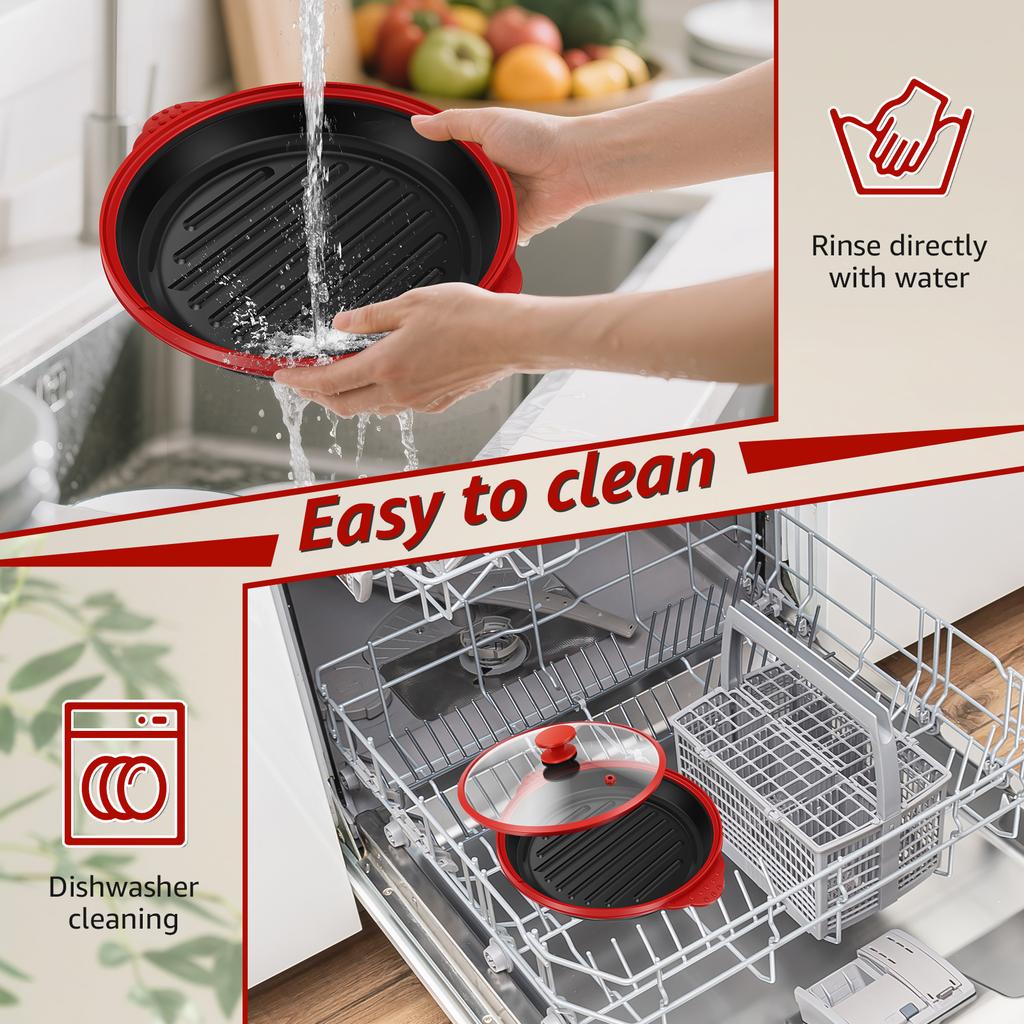 Microwave Baking Pan Heat Resistant Microwave Griller with Silicone Handle and Cover Microwaves Cookware for Kitchen Accessories