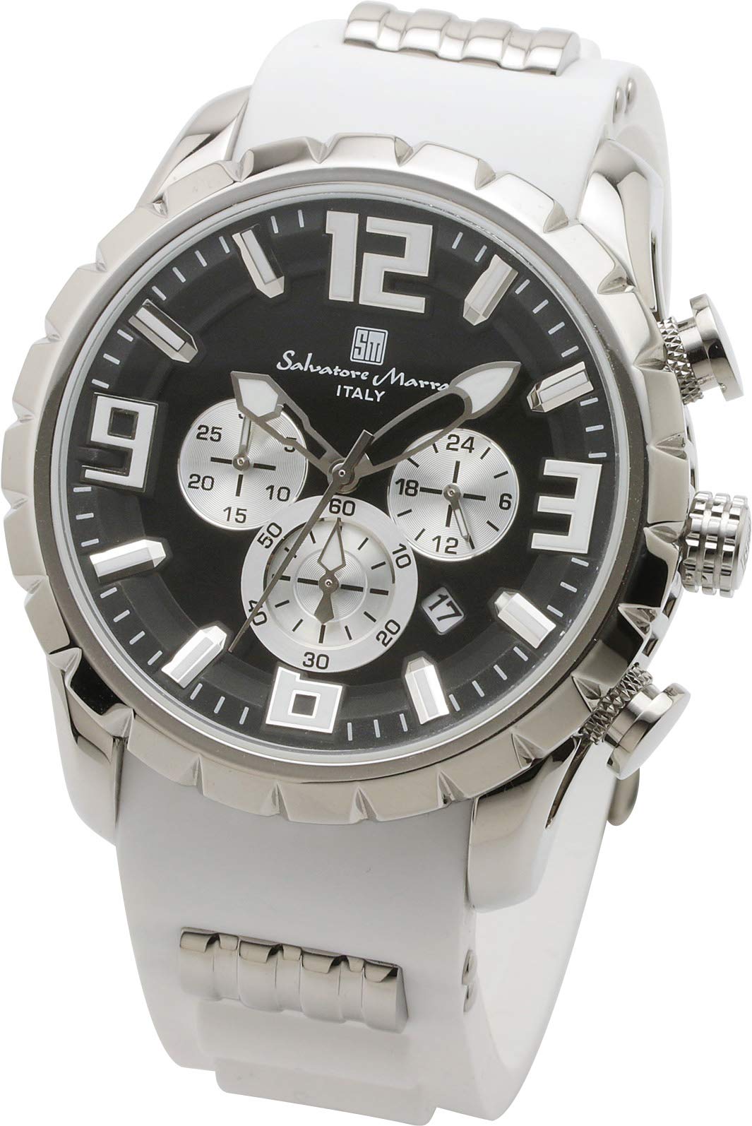 

Watch Rubber Belt Chronograph Analog Calendar [Salvatore Mara] Men s SM15107-SSBK-WH