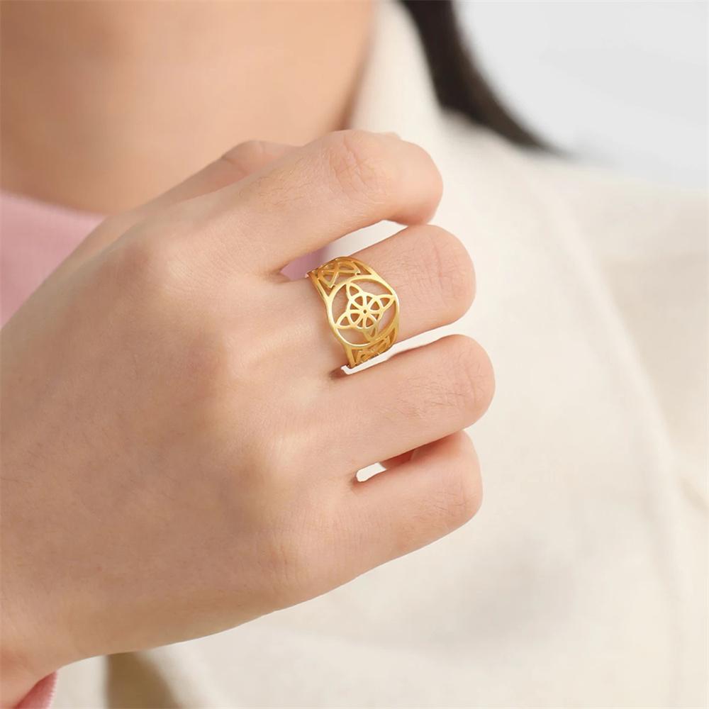 Witch Knot Rings Stainless Steel Celtic Protection Jewelry for Women Men Couple Wicca Amulet