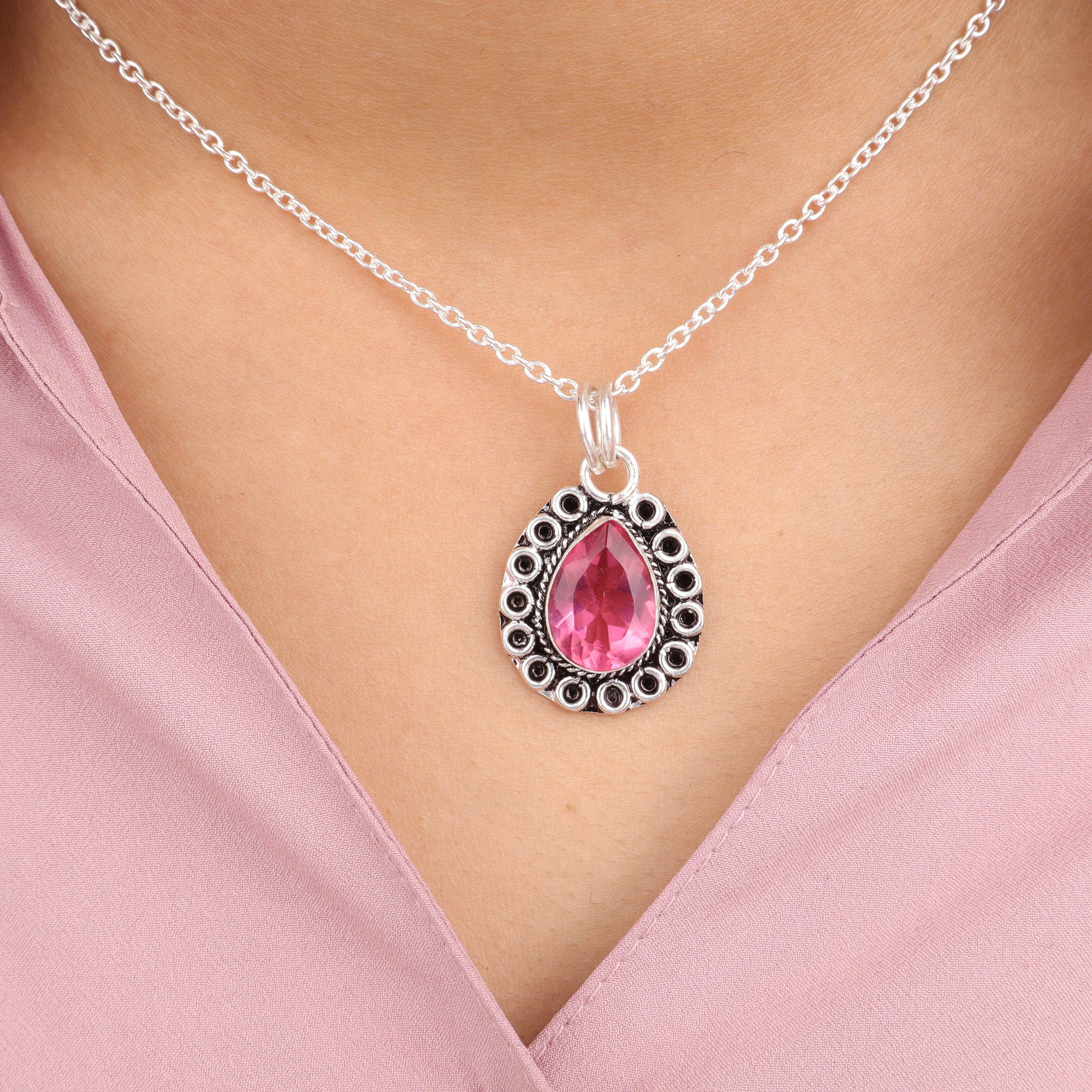 

Pink Tourmaline Gemstone 925 Sterling Silver Jewelry Handcrafted Necklace Pendant 1.02 For Thanksgiving PP-26-18