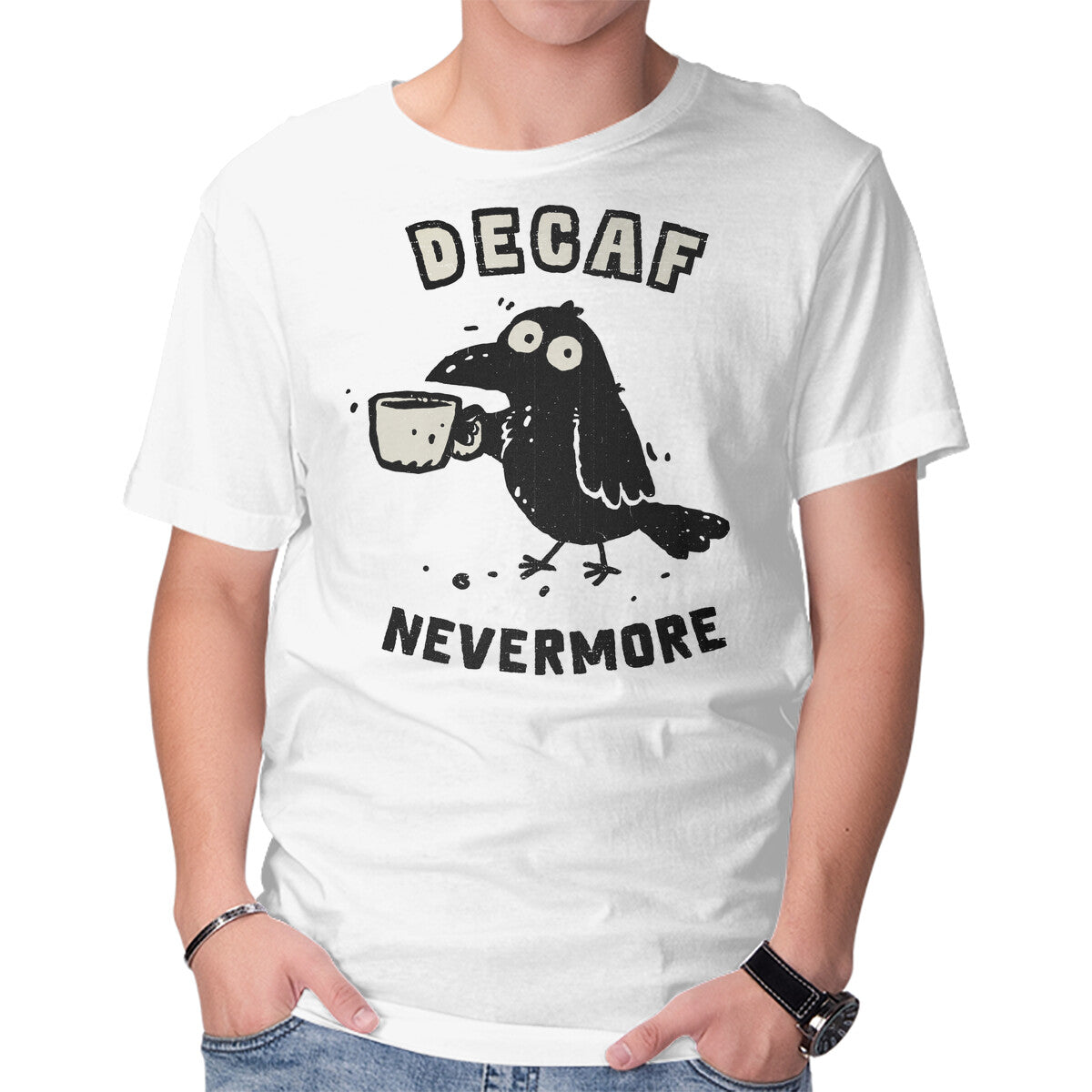 Unisex Crew Neck T-Shirt Decaf Nevermore Graphic Short Sleeve Casual Tee XXXXL