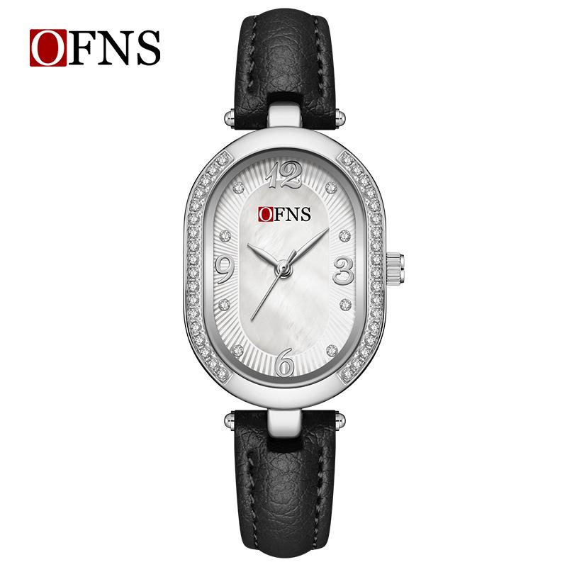 Oufanni Women s Vintage-Style Diamond-Inlaid Oval Mother-of-Pearl Watch - Waterproof Quartz with Light Luxury Appeal