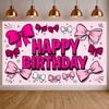 Cute Birthday Banner Dark Red Bow Decor Pink Birthday Banner Girls Birthday Banner Lettering For Kids Celebration