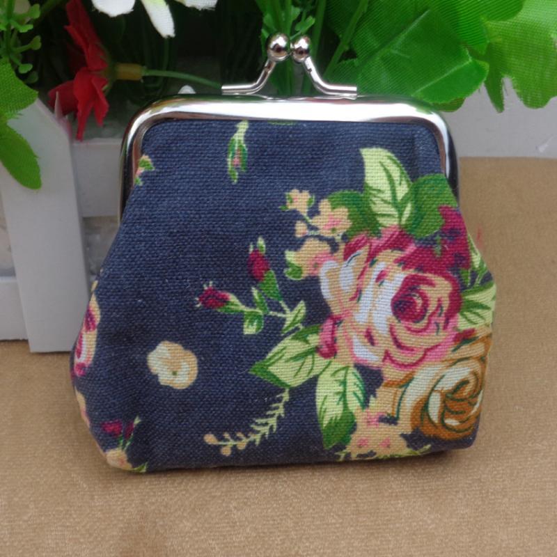 Vintage Floral Canvas Coin Purse Kiss Lock Closure Colorful Flower Print For Daily Use Carry Coins Lipsticks Small Items