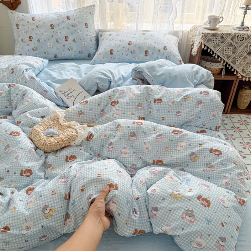 New Double Yarn Four-piece Printing Design Ins Style Student Dormitory Bed Sheet Mattress Quilt Cover Machine Washable