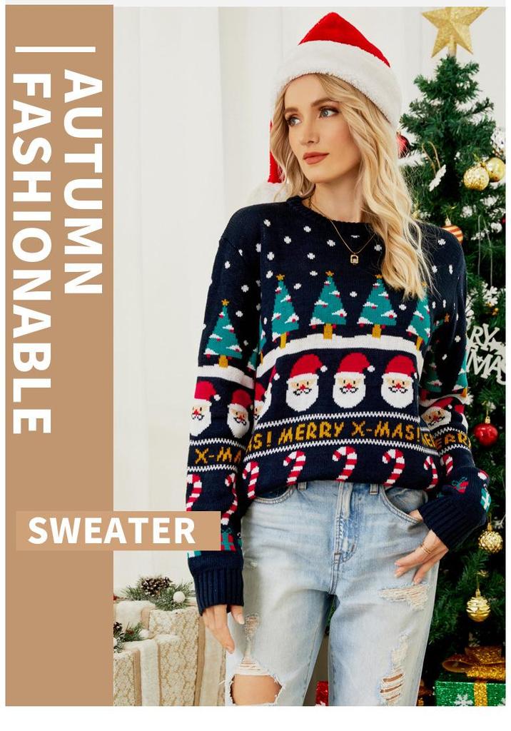 Autumn Winter Niche Design Christmas Tree & Snowman Knit Sweater for Women
