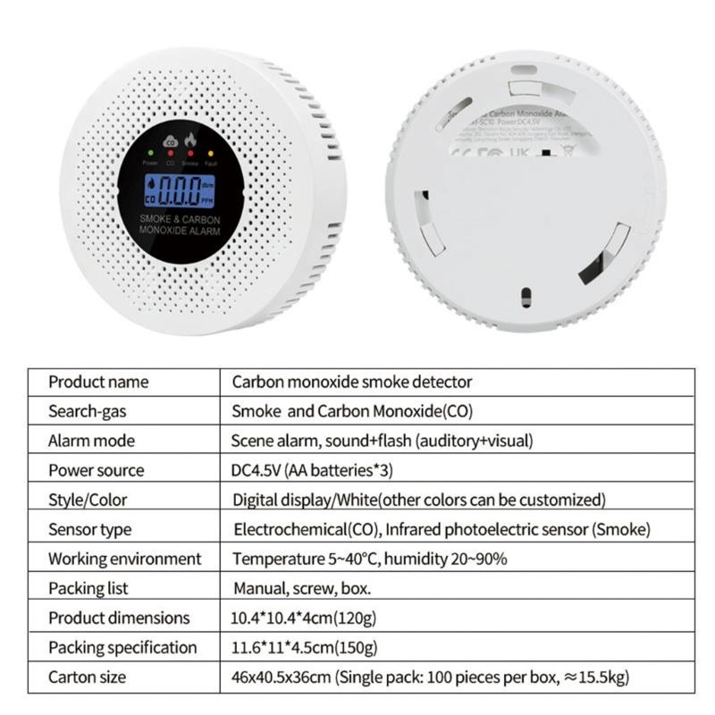 Advanced 2 In 1 Carbon Monoxide Smokes Detectors Featuring Real Time Display & High Accuracy Sensors for Household