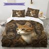 Gear Cat  Pattern Bedding Quilt Set Quilt Cover Pillowcase Home Decoration  Gift (1 * duvet cover + 2 * pillowcase, without core)