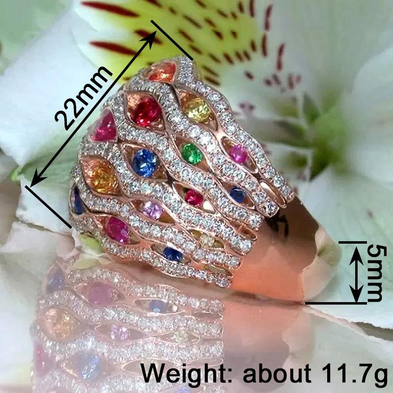 Huitan Attractive Rings with Colorful CZ Exquisite Luxury Finger Accessories for Women Temperament Charming Engagement Jewelry