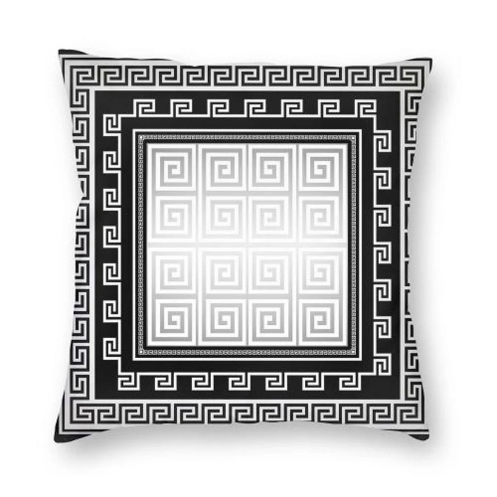 Greek Key Meander Black Gold Large Pillowcase Soft Cushion Cover Decoration Throw Pillow Case Cover Home Square 45X45cm