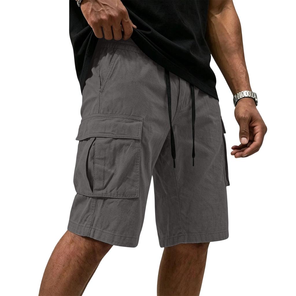 Mens Cargo Shorts Multi Pocket Drawstring Waist Relaxed Fit Workwear Style Casual Cotton Short Pants for Outdoor Activities