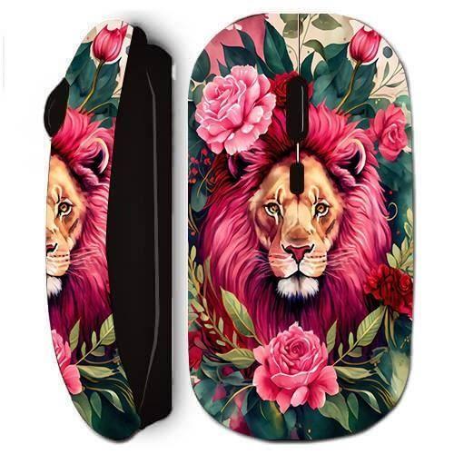 Souris sans fil - Maniacase - Tête de lion - Noir - Avec récepteur USB - Design floral