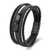 Zwart Leer Touw Koeienhuid Heren Dubbele Laag, Echt Leer Gevlochten Armband Handgemaakt Meerlaagse Leer Armband