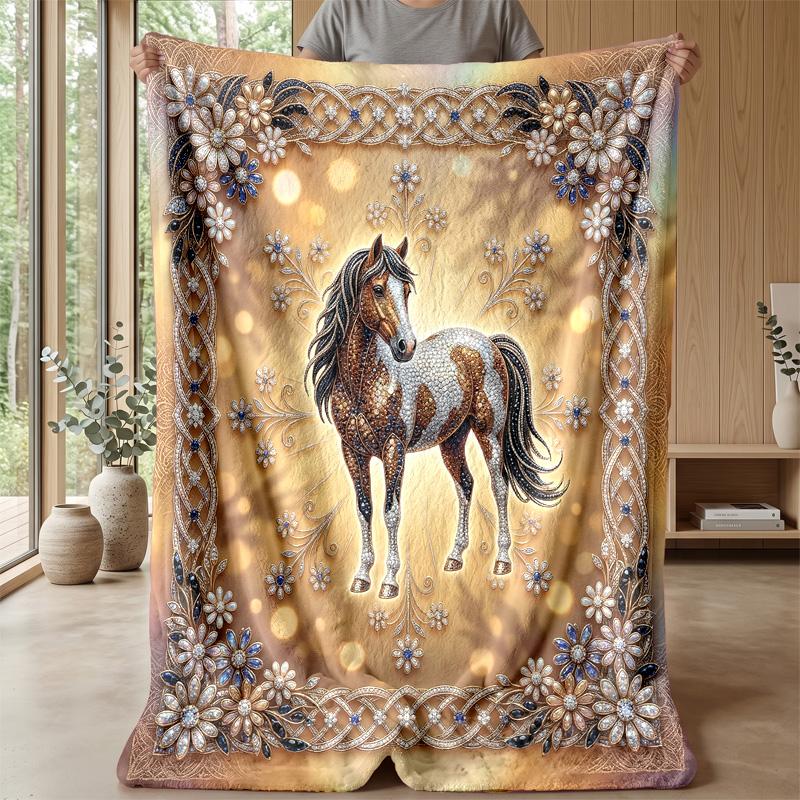 Golden Horse Journey Theme blanket Lightweight Warm Flannel Blanket Decorative Throw Blanket for Home Decoration