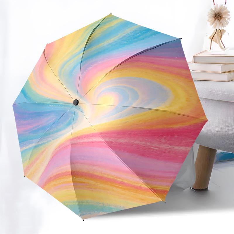 Rainbow Swirl Automatic Opening Folding Umbrella Portable 3 Fold Design with Iron Frame for Outdoor Use,Perfect Gift for Fans,Travelers,