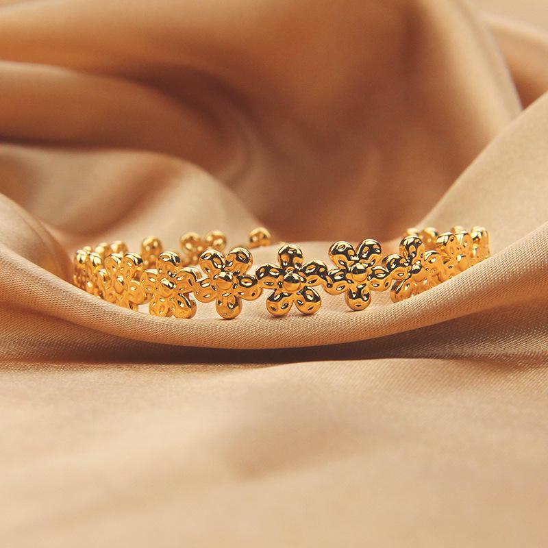 Европейский Американский Золотой Открытый Браслет-Браслет с Цветами и Листьями - Женский Браслет из Нержавеющей Стали.