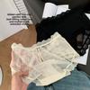 Ladies Summer Light Luxury Satin Hollow Lace Hip Ice Silk Quick Dry Middle Waist Triangle Briefs