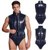 Men Water Resistant Zipper Front Padded Bodysuit Stand Collar Sleeveless Leotard with Elastic Belt for Post Surgery Care