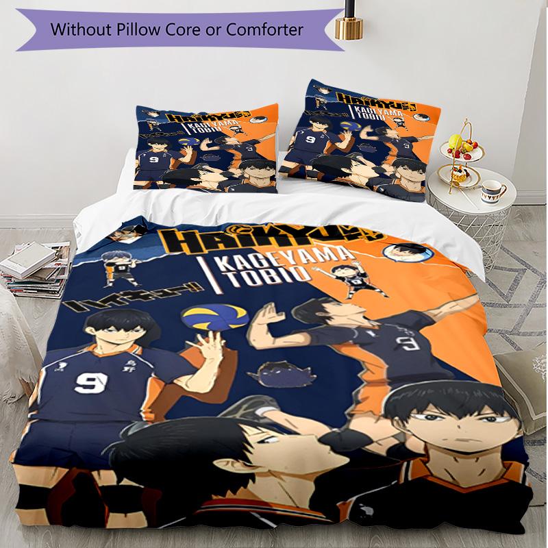 3pcs Duvet Cover Set (1*Duvet Cover + 2*Pillowcase, Without Core), Haikyu Print Soft All‑Season Bedding Set, Home Bedroom Decor Gift