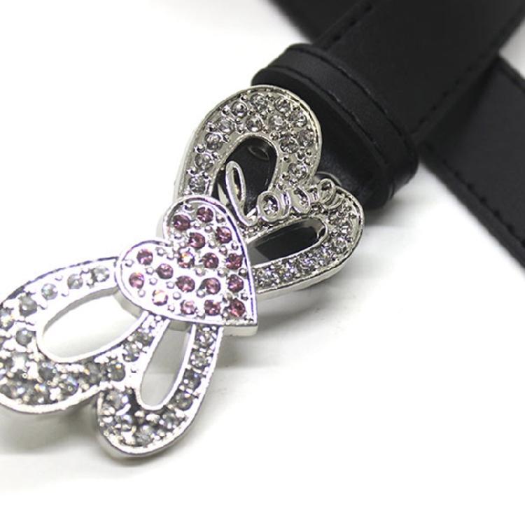Shinning PU Belt with Rhinestone Buckle Woman Girl Decorative Belt for Skirt