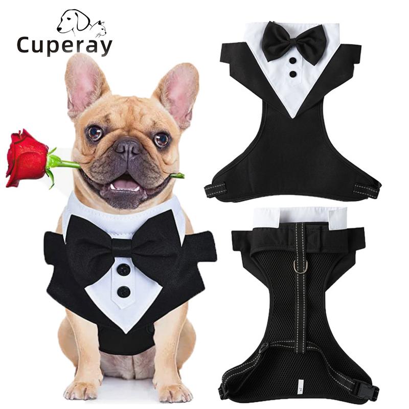Classic Tuxedo Dog Harness with Leash Set,Dog Vest Harness,Soft Breathable Mesh Pet Harness with Bow Tie, Small Medium Dogs Cats Harness