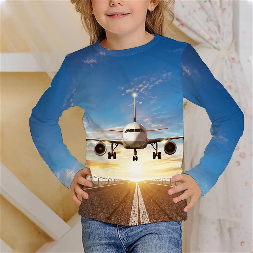 Long Sleeve T-Shirts Summer Aircraft 3D Printed T Shirt Fashion Kids Casual Boy Girl O-Neck Tshirt Children's Tees Tops Clothing