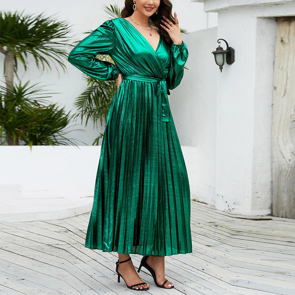 Women's Fashion Sexy Solid Color V Neck Slim Long Sleeve Dress Party Dress