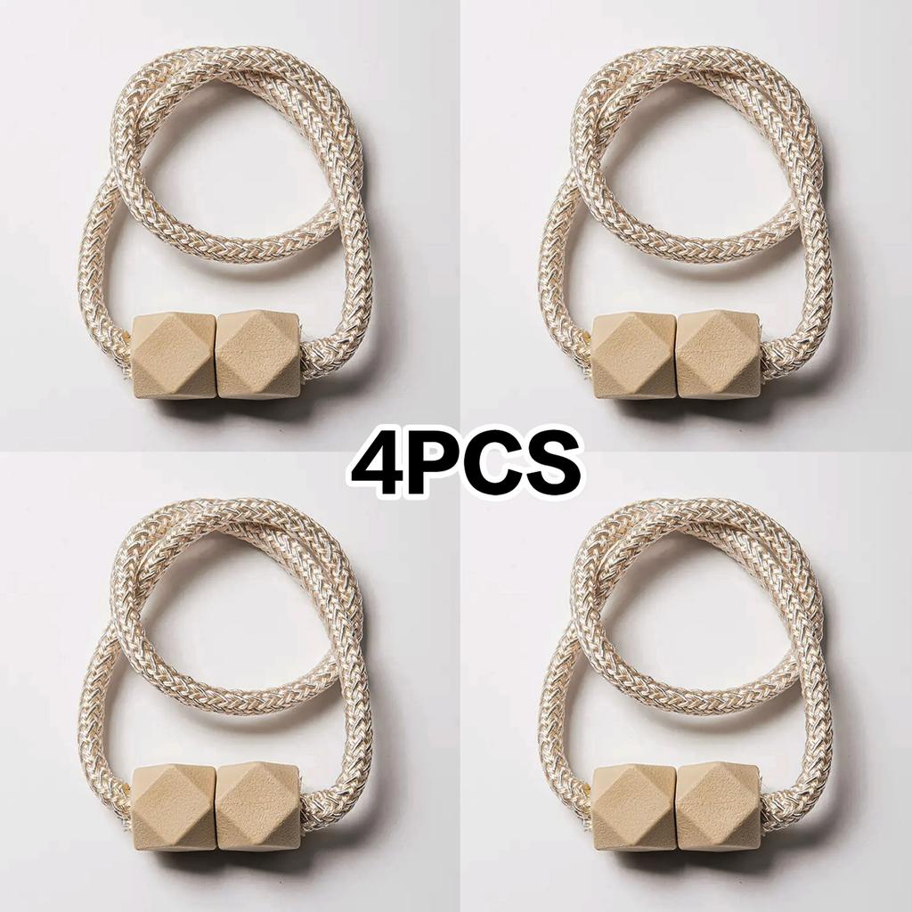 4pcs Magnetic Curtain Tiebacks Thick Rope Design Durable Plastic Holder for Bedroom Living Room Kitchen Window Decoration Accessory