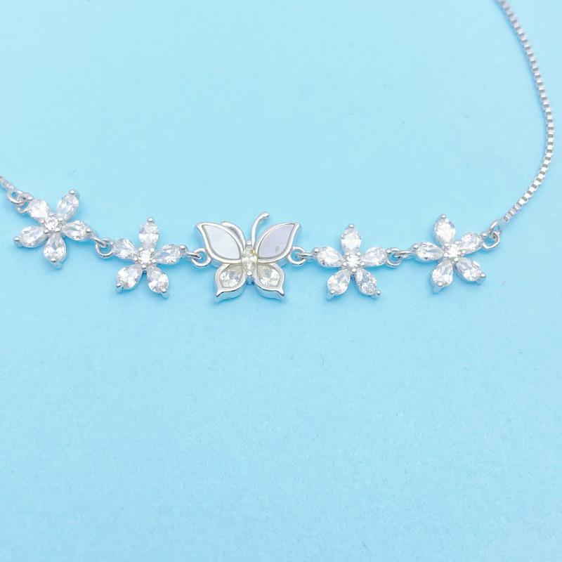 Korean Style Exquisite S925 Sterling Silver Butterfly & Flower Bracelet for Women - Simple, Elegant, Versatile Design