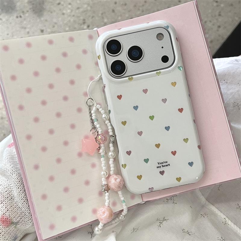 Minimalist Color Heart Chain Phone Case for iPhone 17, 16 Pro Max, 15, and 14 (Japanese Korean Design)