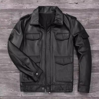 Veste en cuir de vachette véritable marron noir taille chinoise M65 pour homme, manteau en cuir véritable avec poches d'hiver