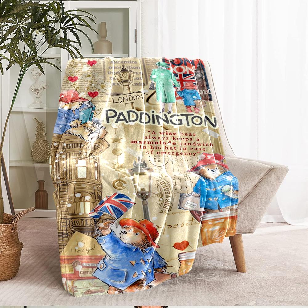 Paddington Bear Theme Printed Blanket - Perfect for Couch, Bed, Travel & Outdoor Use | Machine Washable, Cozy & Durable.