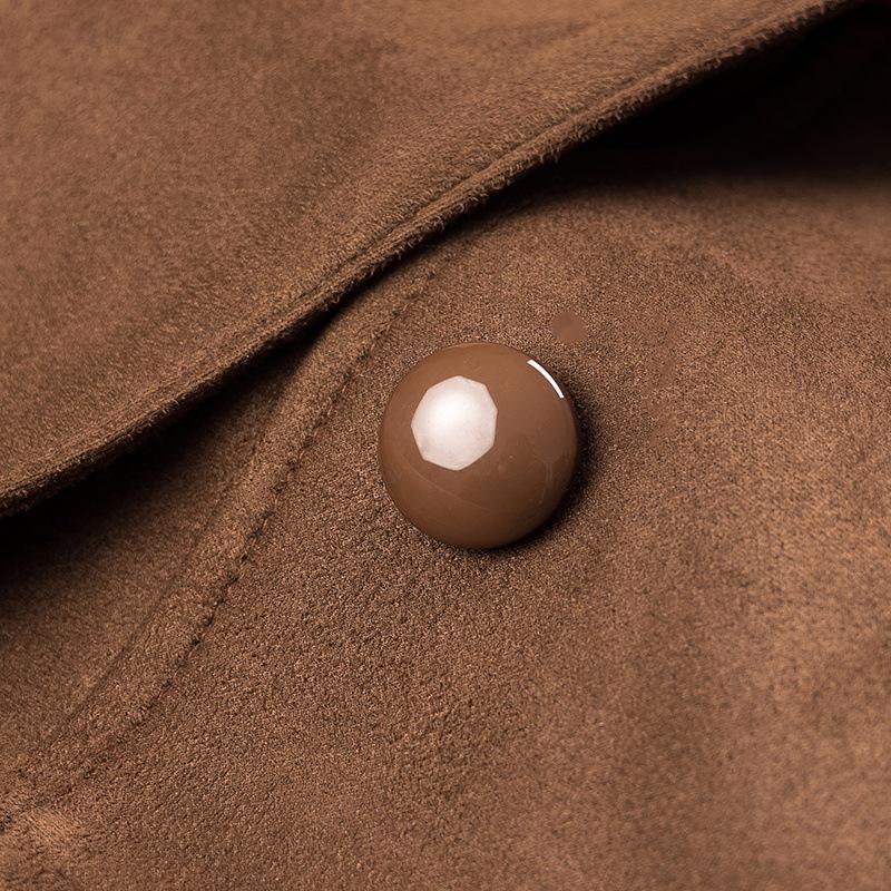 2024 Winter Women's European & American Double-Breasted Tie-Waist Faux Suede Coat