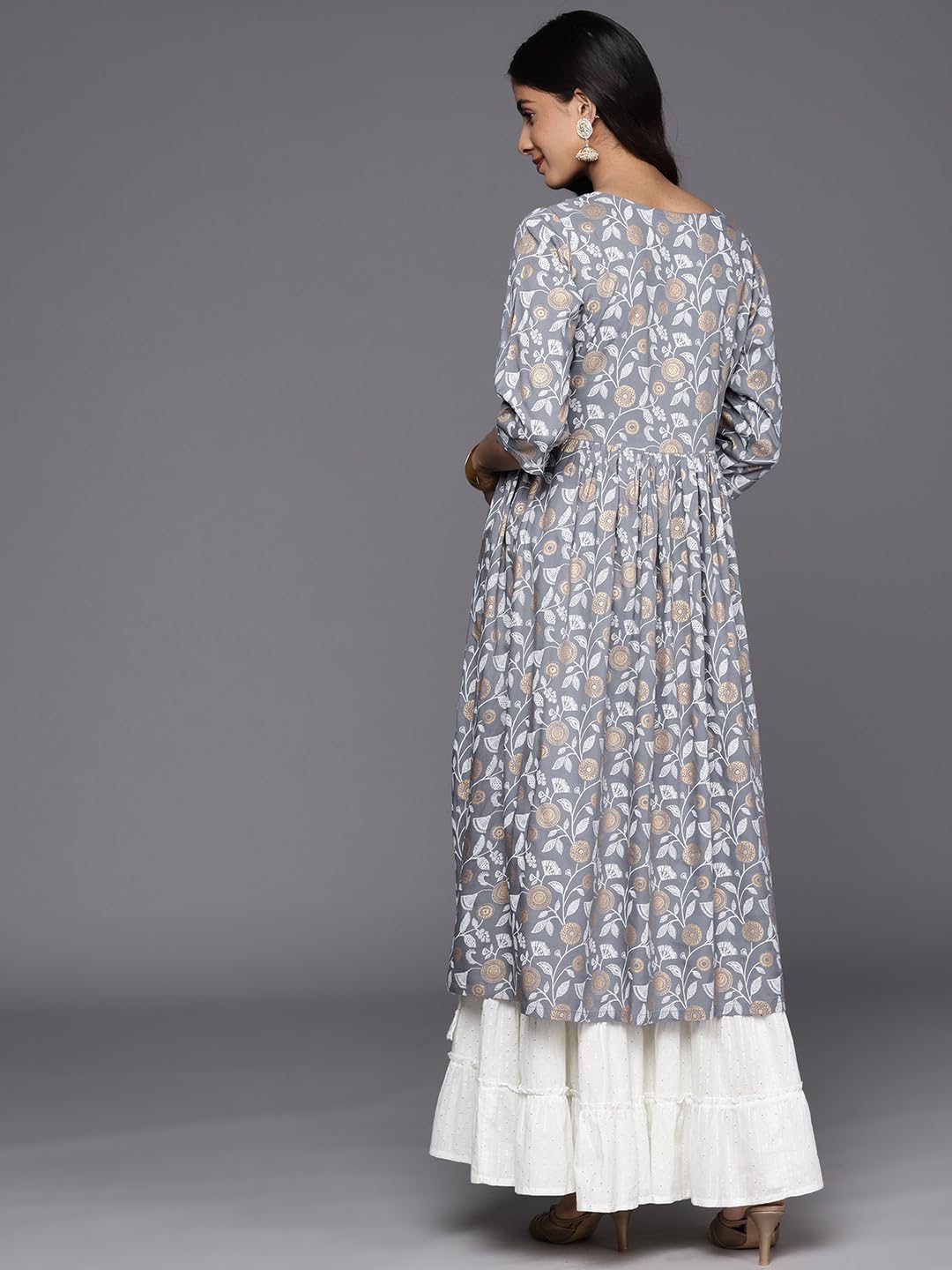 Libas Women s Viscose Rayon Yoke Design A-Line Kurta (26454_Grey S