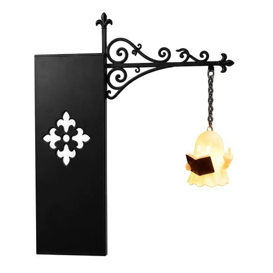 Retro Reading Corner Lamp Library Lantern Bookshelf Lamp, Vintage Metal LED Nightlight for Book Nook Decor, Gothic Home Decor Ghost Book/Wearing