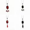 Gothic Vampire Bat Geometric Relief Ellipse Red Crystal Pendant Necklace for Women Halloween Party Charm Witch Jewelry Gifts