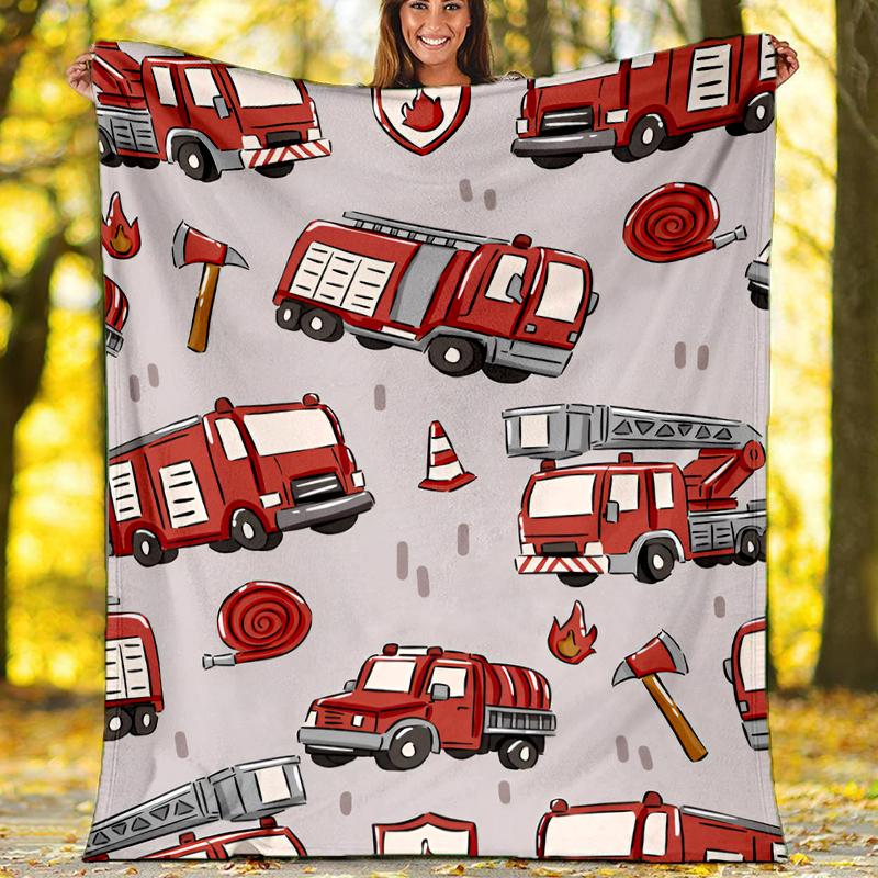 fire truck Theme Printed Blanket - Perfect for Couch, Bed, Travel & Outdoor Use | Machine Washable, Cozy & Durable.