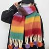 Vinter Dopamin Regnbågsrandig Tjock Varm Borstad Frans Pälsboll Scarf