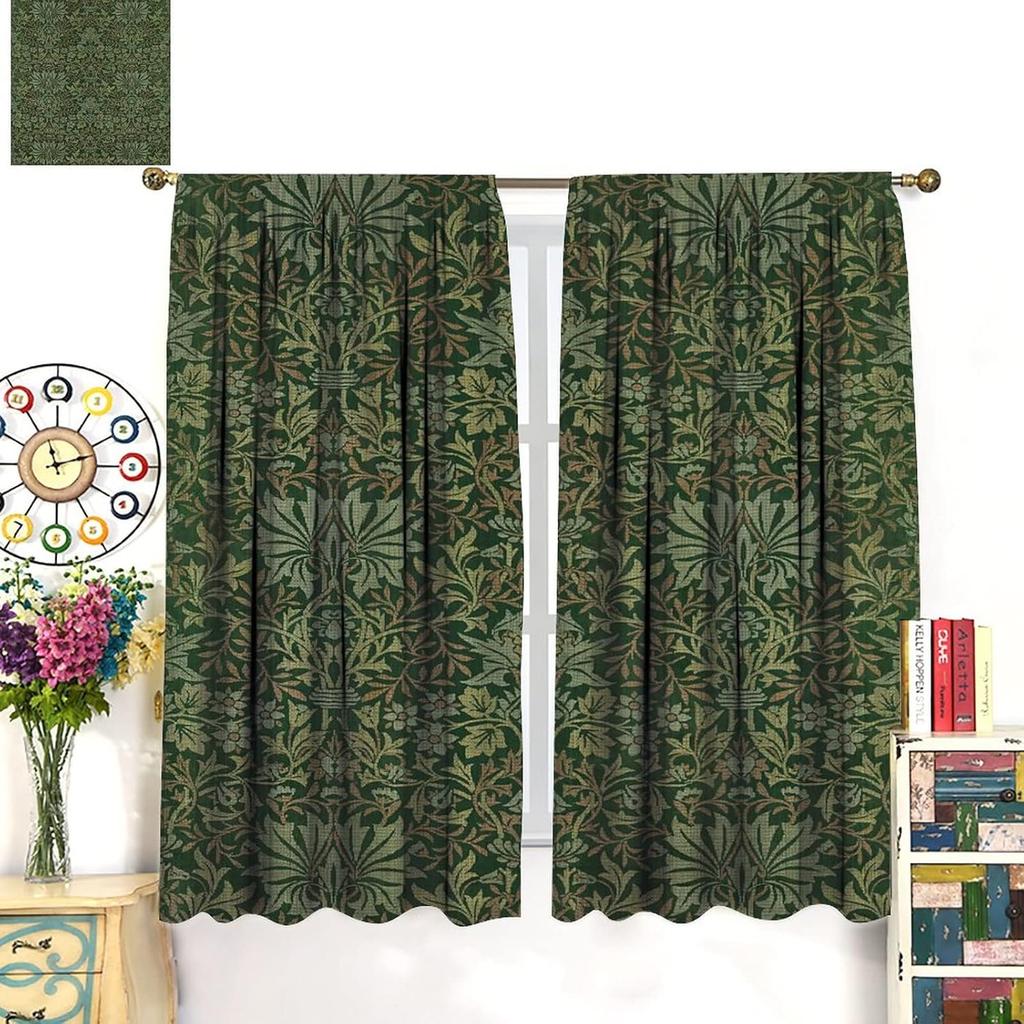 Bohemia Art Blackout Window Curtains   William Morris Original Design Green Garden Vintage Curtains   for Living Room Bedroom 21(W