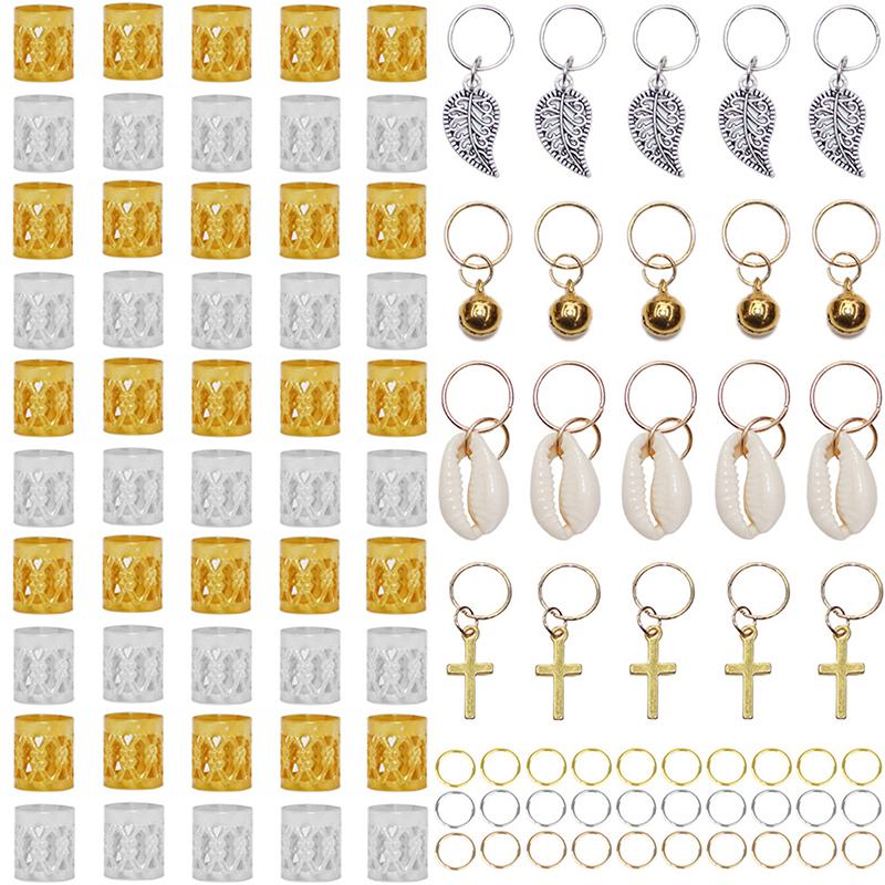 

100 шт. металеві африканські кільця для волосся, намистини, манжети, трубки, підвіски, дреди, коси, ювелірні вироби