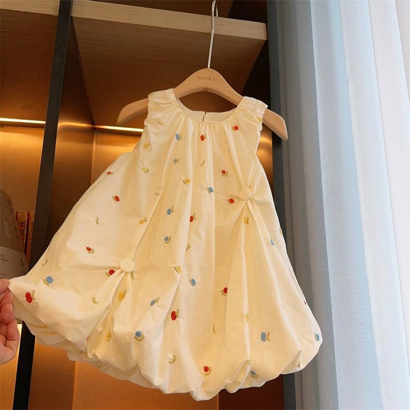 Summer Girls Sleeveless Floral Print Bubble Dress Cute Sweet Princess Party Dress For Kids 90cm