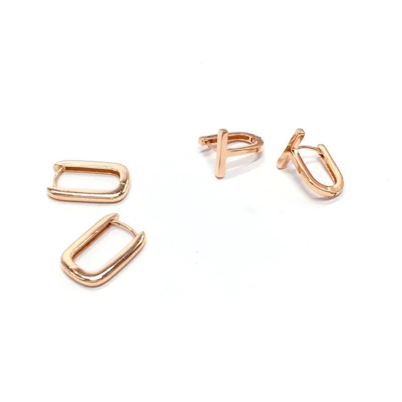 Purple Gold Temperament Simple T-Shaped Ear Buckle Small Fresh Color Gold Retro Rose Gold Plated Earrings
